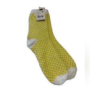 Free People Yellow and white checkered fuzzy socks